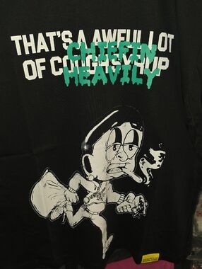 Black Graphic Short Sleeve Tee with Green "Chefin Heavily" Print